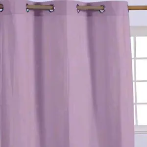 Homescapes Cotton Plain Mauve Ready Made Eyelet Curtain Pair, 137 x 182 cm