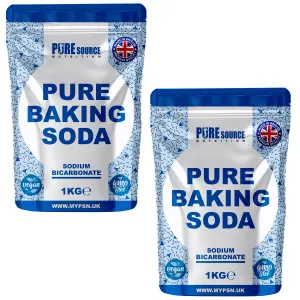 Pure Source Nutrition Baking Soda 2KG (1kg x 2 Bags) Multi Purpose Household Cleaner Sodium Bicarbonate of Soda