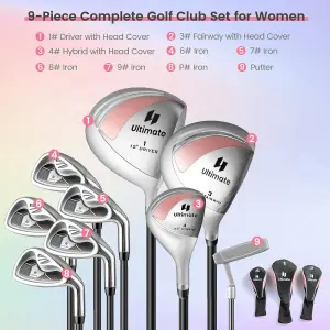 Costway Womens 9 PCS Complete Golf Club Set Includes 460cc Alloy Driver Right Handed