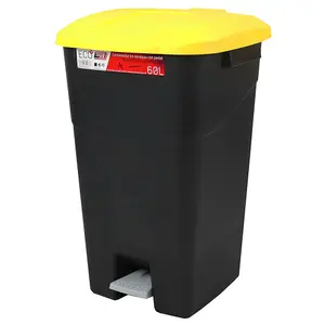 Pedal Operated Litter Bin - 60 Litre - Yellow Lid