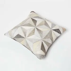 Homescapes Geometric Star Grey Leather Cushion 45 x 45 cm