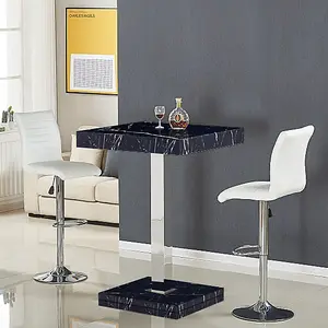 Topaz Milano Marble Effect Bar Table 2 Ripple White Stools