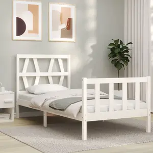 Berkfield Bed Frame with Headboard White Single Solid Wood