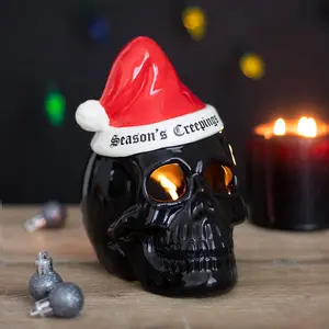 Something Different Seasons Creepings Skull Christmas Tealight Holder Black/Red/White (One Size)