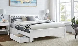 Furniturebox UK Azure White Wooden Solid Pine Quality Kingsize Bed Frame (King Bed Frame Only) - Includes 4 Drawers