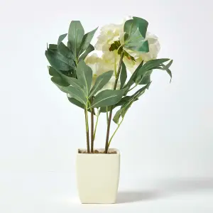 Homescapes Cream Artificial Peonies in Decorative Cream Pot, 48 cm Tall