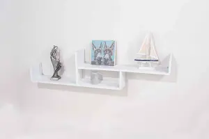 floating two tier wall shelf - matt white