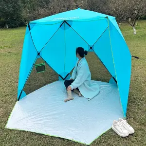 Blue Pop Up Family Beach Tent Sun Shade Camping Shelter 3-4 Person UPF50+ UV