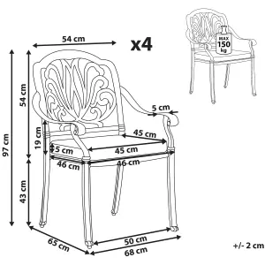 Set of 4 Garden Chairs with Cushions ANCONA Metal Black