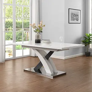 Axara Large Extending Grey Dining Table 6 Paris White Chairs