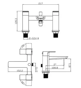 Aquarius Hydro Bath Shower Mixer Tap inc Kit Matt Black