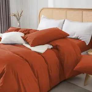 Rienk Super Soft 250 TC Microfibre Reversible Plain Duvet Cover Set With Pillow Cases Rust / Single + 1 Standard Pillowcase