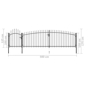 Berkfield Garden Fence Gate with Spear Top 5x1.75 m Black