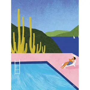 Henry Rivers Swimming Pool I Canvas Print Blue/Green/Pink (40cm x 30cm)