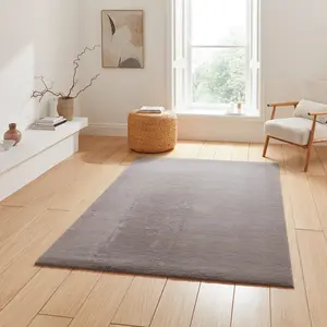 Grey Plain 13mm Thick Super-Soft Stain-Resistant Rug for Bedroom, & Dining Room, Easy to Clean Modern Rug-80cm X 150cm