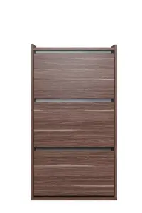 Adel Shoe Cabinet with 3 Flip Doors, 65 x 32 x 118 cm, Walnut