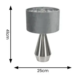 ValueLights Jax Chrome Dimmable Touch Table Lamp with Grey Velvet & Chrome Inner Lamp Shade