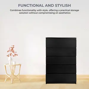 Helen 5 Drawer 70cm W Chest of Drawers Black