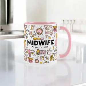 Midwife Mug - Humourous Trades Funny Novelty Gift - Tea/Coffee Hot Drinks Pink Ceramic Cup Present for Midwives/Fertility Doctors