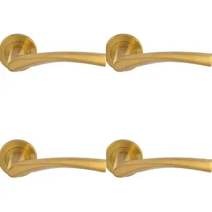 4 PACK - PAIR Angular Design Door Handle on Round Rose Concealed Fix Satin Brass PVD