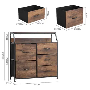 Chest of Drawer Wooden Storage Cabinet with 5 Drawers and Open Shelve