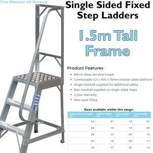 0.7m Heavy Duty Single Sided Fixed Step Ladders Handrail Platform Safety Barrier