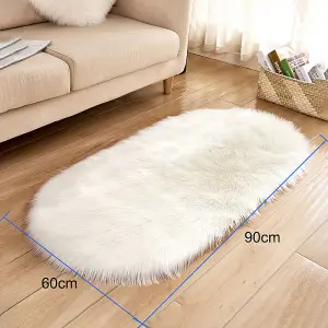 White Oval Soft Shaggy Rug Kids Rooms Decor Floor Rugs 90cm L x 60 cm W