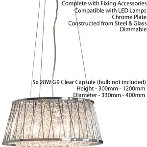 Multi Light Ceiling Pendant 5 Bulb Chrome & Large Crystal Shade Modern Lamp