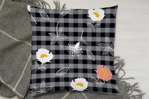 blooming hand drawn orange and white flowers (Cushion) / 45cm x 45cm