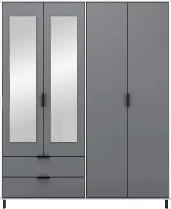 Madrid 4 Door 2 Drawer Mirrored Wardrobe in Grey and White Gloss Finish