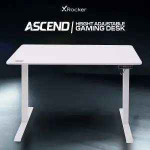 X-Rocker Ascend Height Adjustable Gaming Desk, 120cm Wide - WHITE