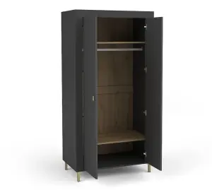 Mossa Stylish Hinged Door Wardrobe in Black & Oak - W970mm x H1930mm x D560mm