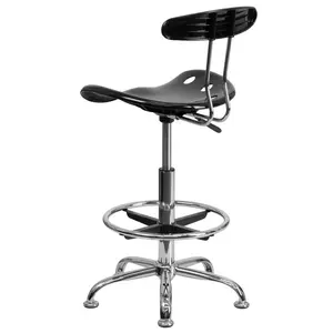 Vibrant Chrome Drafting Stool with Tractor Seat Black