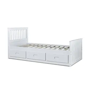 Captain White 3 Drawer Wooden Single Storage Bed