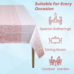 White Plastic Tablecloth, Rose Gold Polka Dot Printed Waterproof Table Cover - 54"x108"