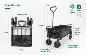 Trolley FOLDABLE 4 Wheel Outdoor Leisure Cart - Folding Trolley WITH COVER Travels with 75kg Load - Collapsible Fold Up Trolley