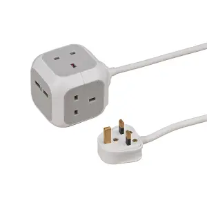 Brennenstuhl Extension Lead Cube 3 Gang and 2 USB Ports 3 Metre Heavy Duty Cable