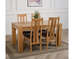 Kuba 150 x 85 cm Chunky Medium Oak Dining Table and 4 Chairs Dining Set with Princeton Chairs