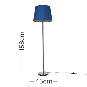 ValueLights Modern Polished Chrome Metal Standard Floor Lamp With Navy Blue Tapered Shade - Includes 6w LED Bulb 3000K Warm White