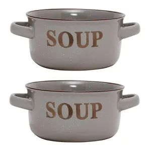 Set of 2 Classic Peppered Grey Soup Bowl with Handles