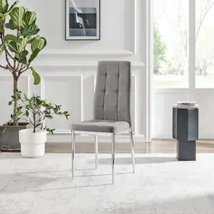 Furniturebox UK Dining Chair - 2x Paloma Grey Fabric Upholstered Dining Chair Silver Legs - Contemporary Dining Kitchen Furniture