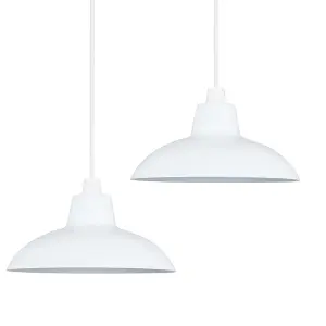 ValueLights Civic Metro White Ceiling Pendant Shade and B22 GLS LED 10W Warm White 3000K Bulb