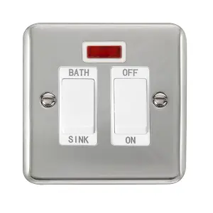 Curved Polished Chrome 20A DP Sink/bath Switch - White Trim - SE Home