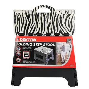 Dekton Folding Step Stool 150kg Max Anti Slip Home Workplace Aid Ladder Portable - 32cm Zebra