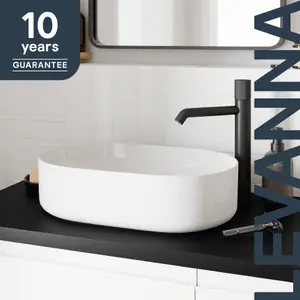 GoodHome Levanna Slim Gloss White Oblong Counter top Basin (W)48cm