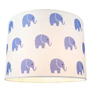 Blue Elephants Children's/Kids White Cotton Fabric Bedroom Lamp or Pendant Shade