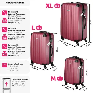 Suitcases Set of 3 - scale, luggage tag, lock included, swivel wheels - burgundy