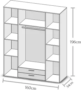 Elegant KARL 4-Door Wardrobe with Mirror W1592mm H1960mm D535mm - Oak Sonoma, Spacious Storage, Modern Design