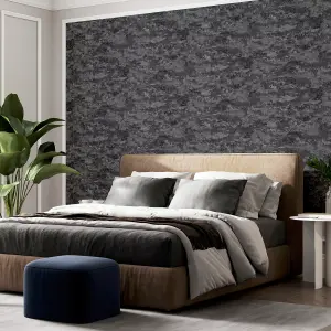 Arthouse Patina Charcoal/Silver Wallpaper