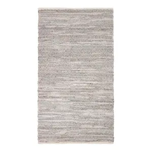 Homescapes Grey Real Leather Handwoven Diamond Pattern Rug, 90 x 150 cm